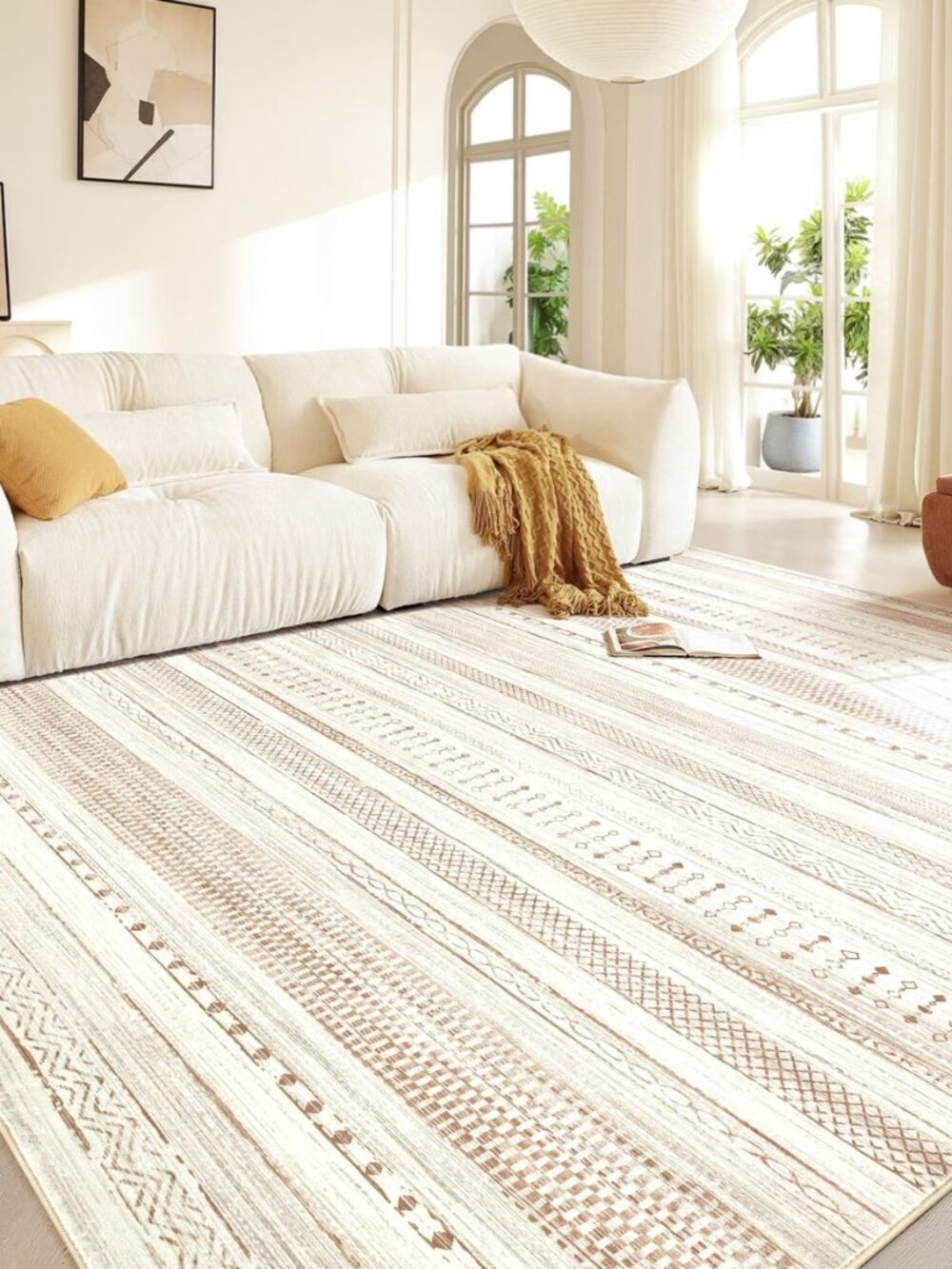 Area Rugs for Living Room: 5x7 Washable Boho Rug for Bedroom Large Neutral